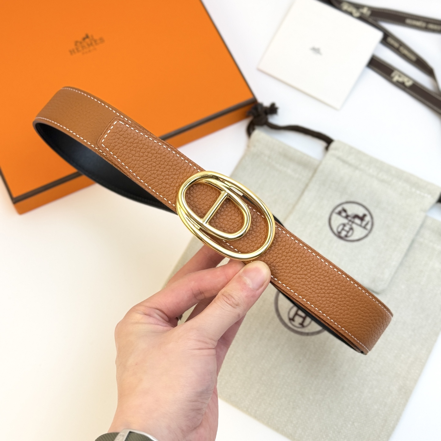 Hermès Odyssée Reversible Belt 32mm - Togo Leather & Permabrass Buckle 6 i1743135339791 6778 0 5