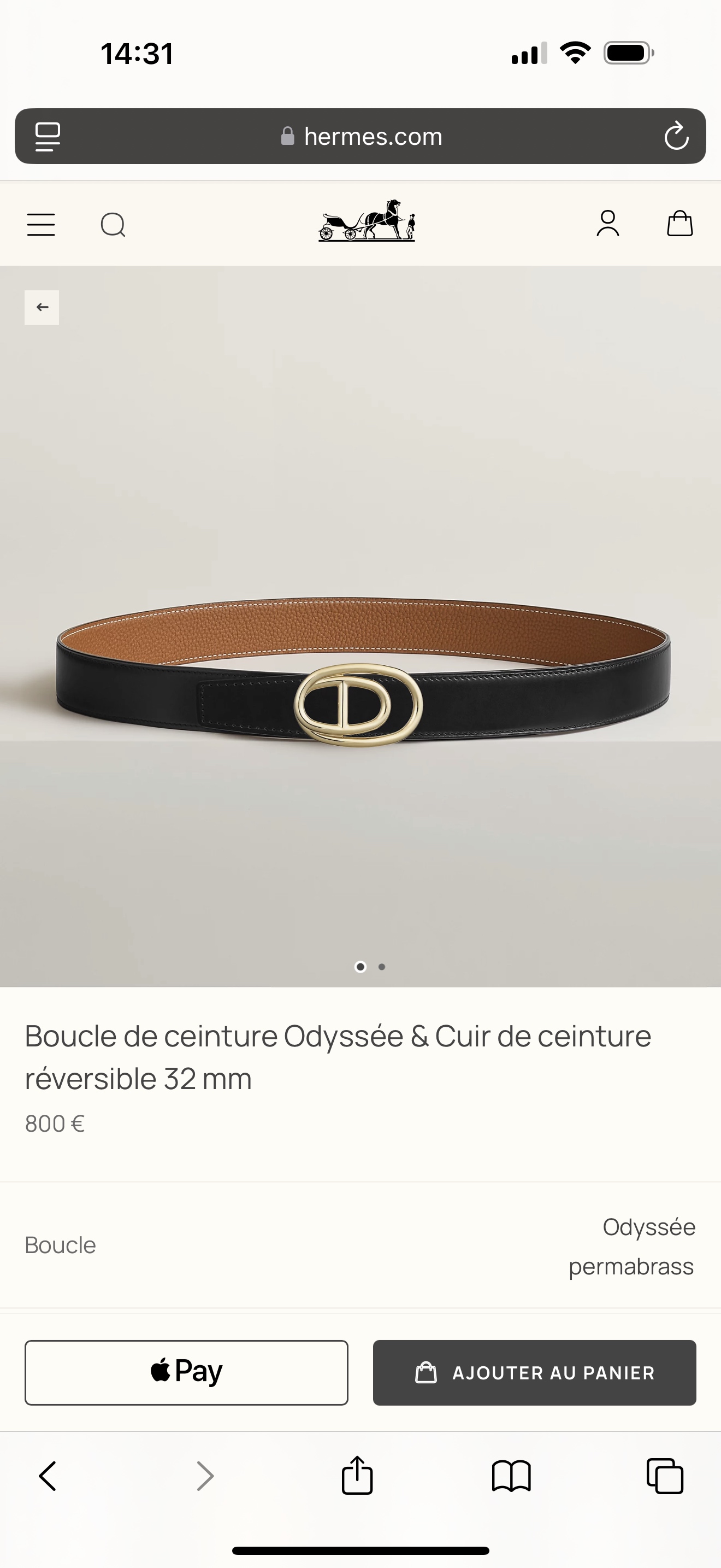 Hermès Odyssée Reversible Belt 32mm - Togo Leather & Permabrass Buckle 1 i1743135344119 1555 0 0