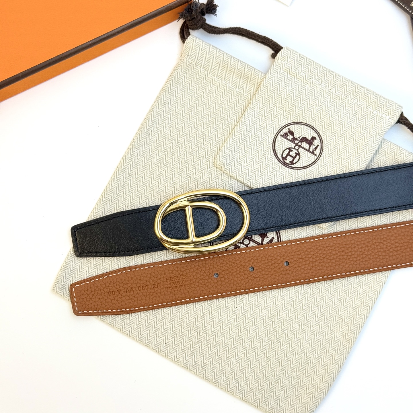 Hermès Odyssée Reversible Belt 32mm - Togo Leather & Permabrass Buckle 8 i1743135344273 4956 0 7