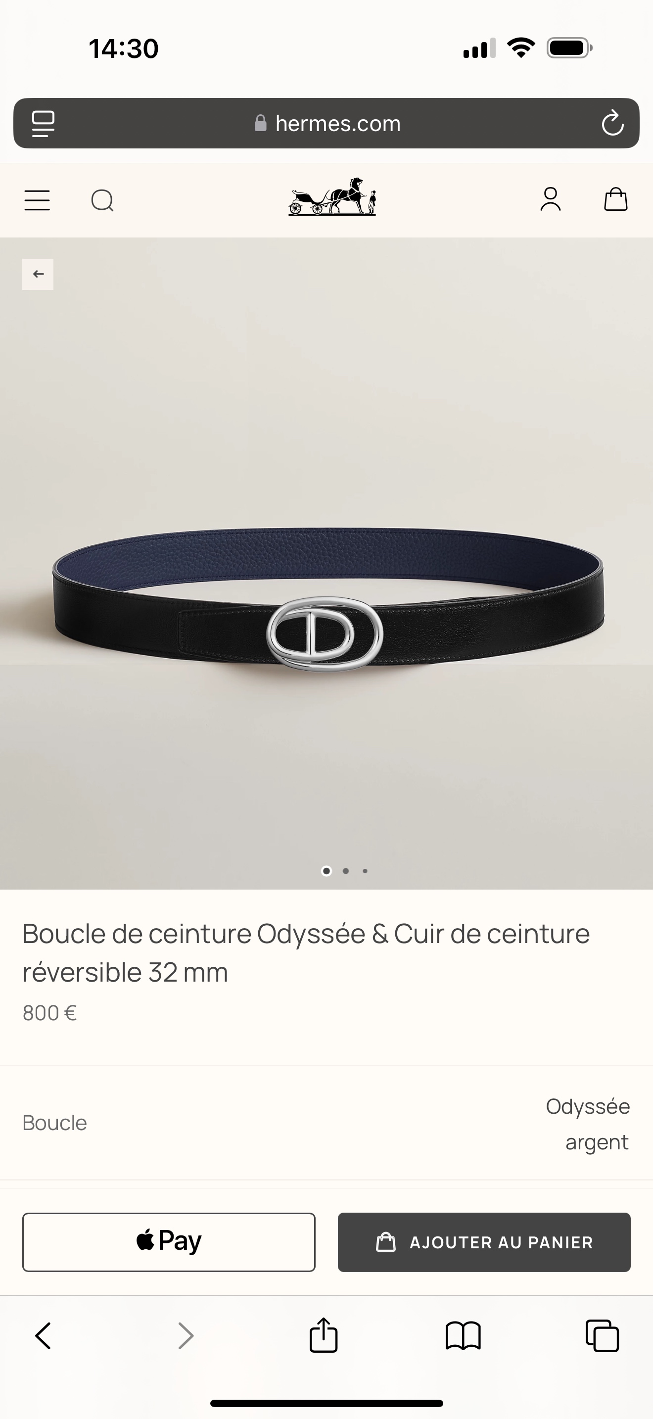 Hermès Odyssée Reversible Belt in Togo Leather, 32mm - Black/Navy, Silver Buckle 2 i1743135364191 6582 0 6