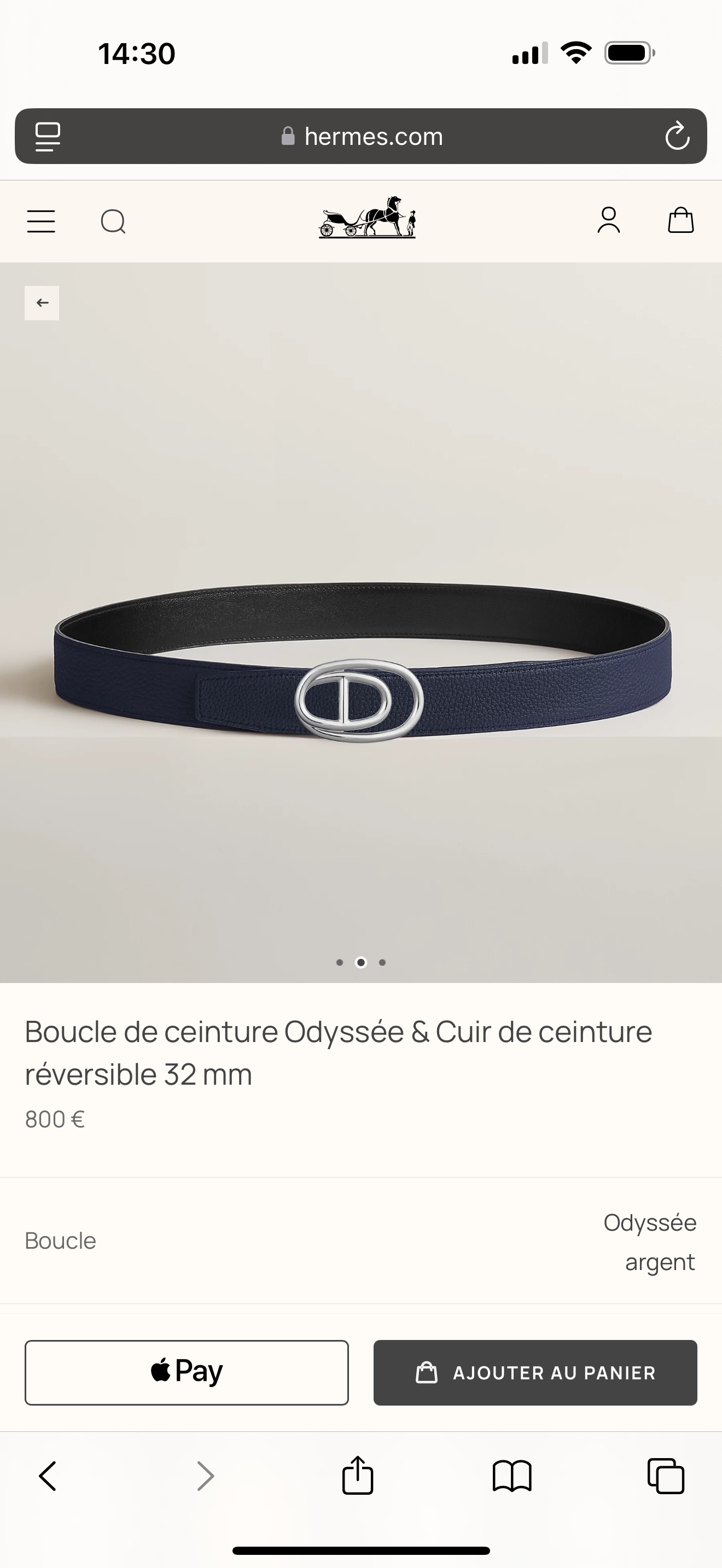 Hermès Odyssée Reversible Belt in Togo Leather, 32mm - Black/Navy, Silver Buckle 3 i1743135364193 7097 0 7