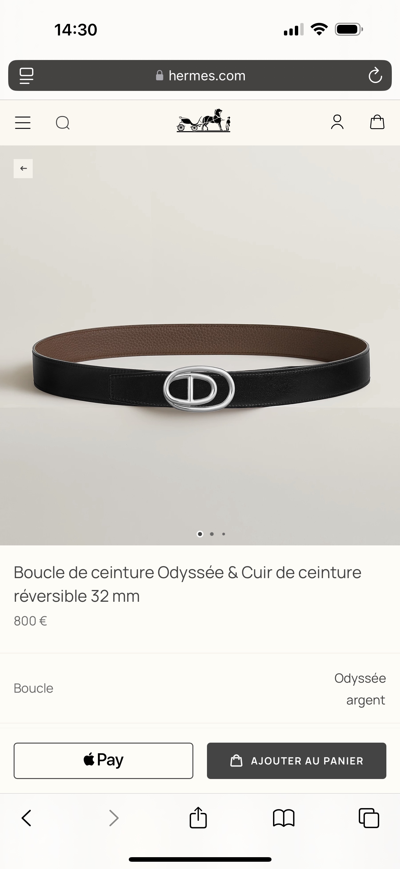 Hermès Odyssee Reversible Leather Belt, 32mm - Togo Leather, Palladium Plated Buckle 2 i1743135435180 6440 0 7