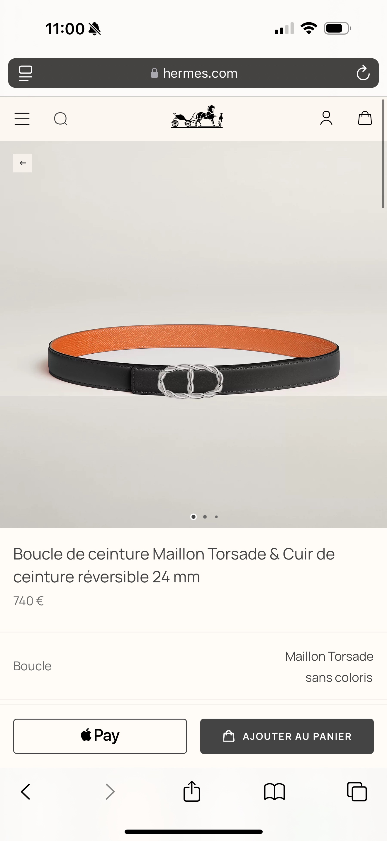 Hermes Reversible Leather Belt Maillon Torsade Buckle, 24 mm 2 i1744169000256 980 0 0