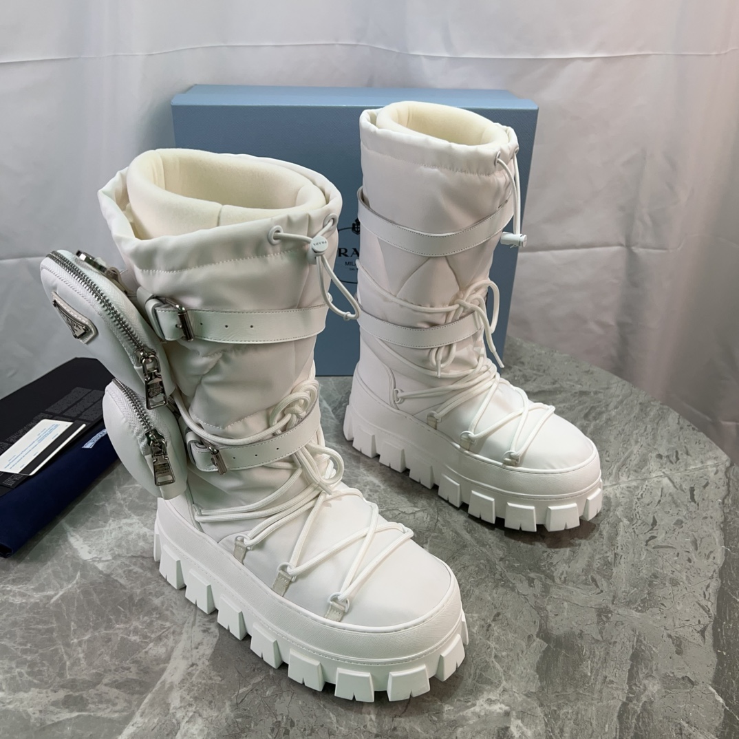 Prada Réplique
 Bottes De Neige Broderie de fleurs Nylon Caoutchouc Laine