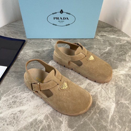 PRADA Women's Suede Slingback Sandals with Signature Logo, Beige