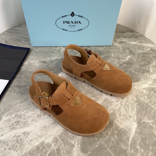 Prada Women's Suede Leather Sandals with Adjustable Buckle - Brown 1 Prada Women's Suede Leather Sandals with Adjustable Buckle - Brown
