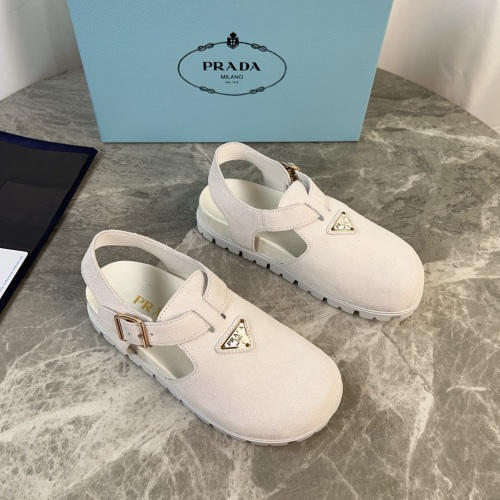 Prada Women's White Suede Slingback Sandals with Embossed Logo, Size 35-41 1 Prada Women's White Suede Slingback Sandals with Embossed Logo, Size 35-41