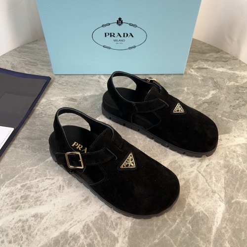 Prada Black Suede Sandals with Iconic Triangle Logo for Women, Size 35-41