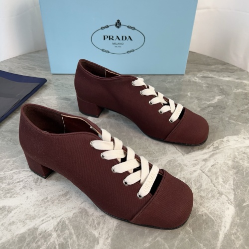 Prada Women's Lace-Up Block Heel Pumps Cotton Blend Burgundy 1 Prada Women's Lace-Up Block Heel Pumps Cotton Blend Burgundy