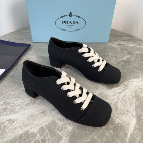 Prada Women's Black Cotton Twill Lace-Up Block Heel Pumps EU 35-41