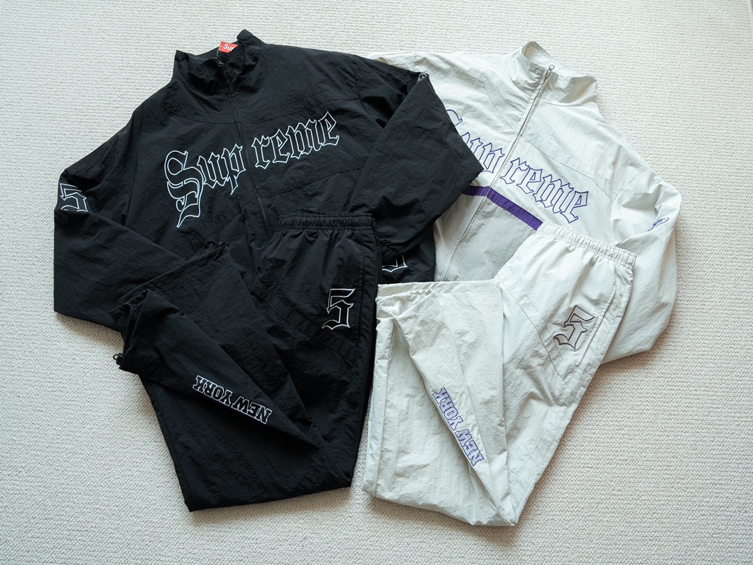 Supreme SS25 Old English Track Jacket & Pants Set - Streetwear Fashion