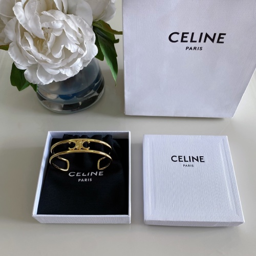 Celine Triomphe Double Layer Bangle Bracelet, Gold Finish, Vintage Style 1 Celine Triomphe Double Layer Bangle Bracelet, Gold Finish, Vintage Style
