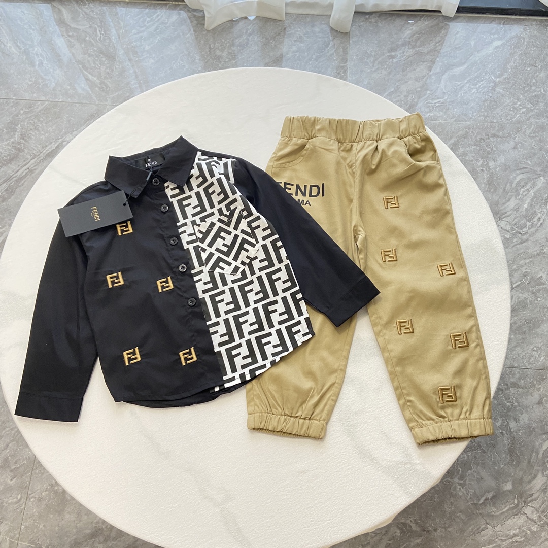 Fendi Kleding Broek Overhemden Trainingspak Zwart KhakiName Wit Borduurwerk Jongen Lente/herfstcollectie Casual