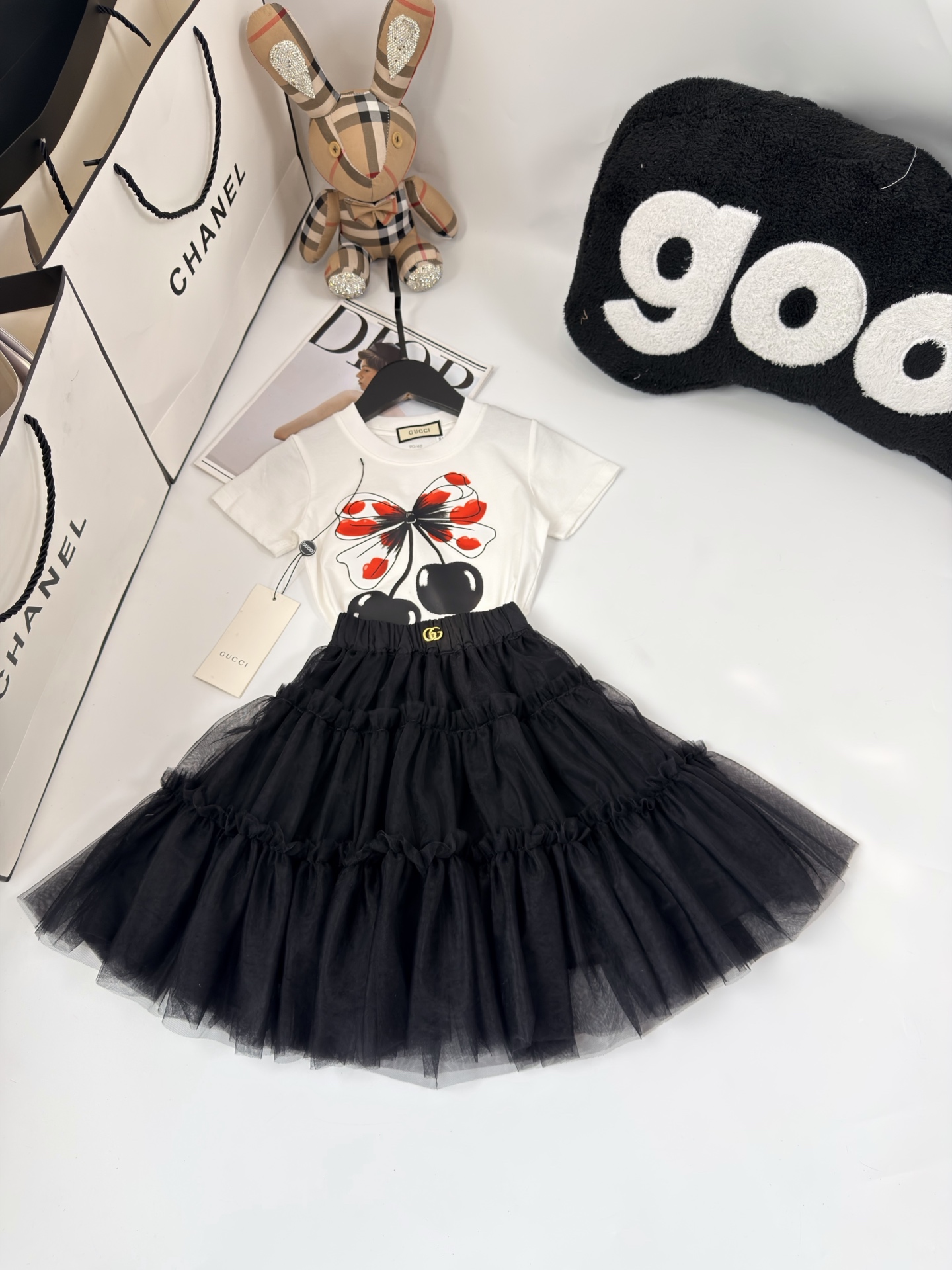 Sin menos @105 disparo exclusivo 💗Gucci/GUCCL niña algodón puro parte superior de contraste de color + falda larga súp…