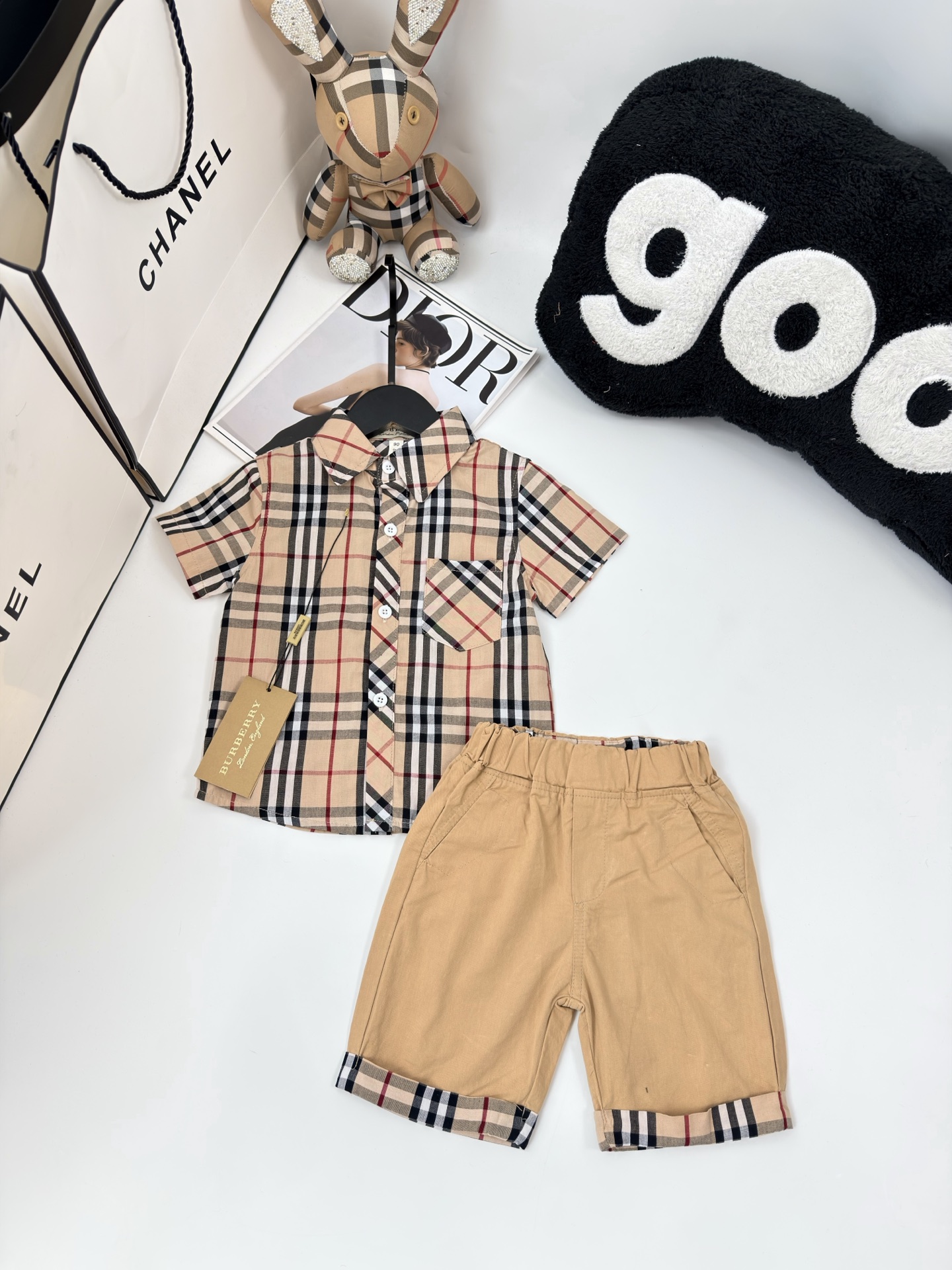 Sin menos @115 Exclusivo foto real💗BURBERRY/Burberry camisa de cuadros de algodón puro + pantalones cortos caqui con d…