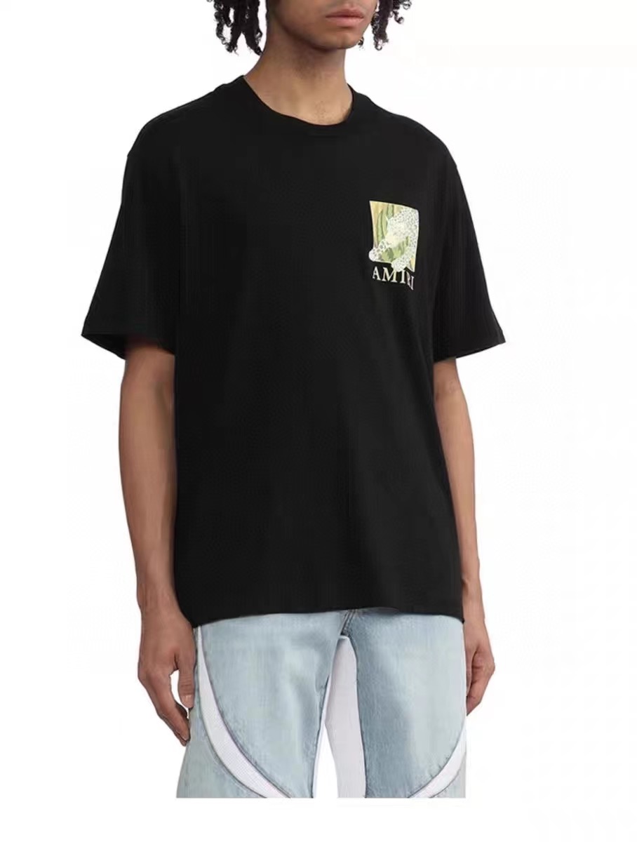 Amiri Leopard Print Cotton T-Shirt - أسود