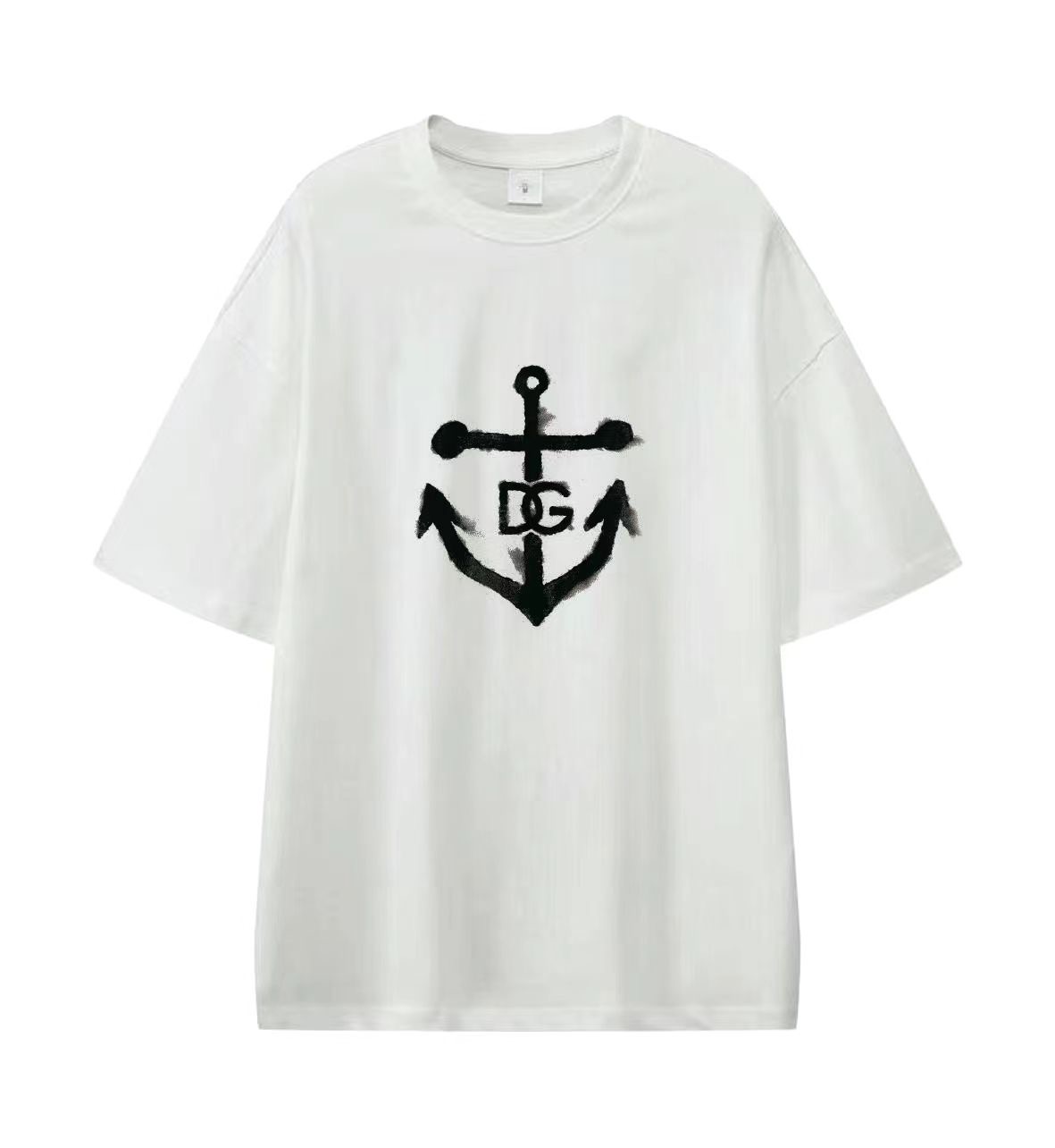 Dolce & Gabbana Men's White Cotton T-Shirt with Anchor Graphic