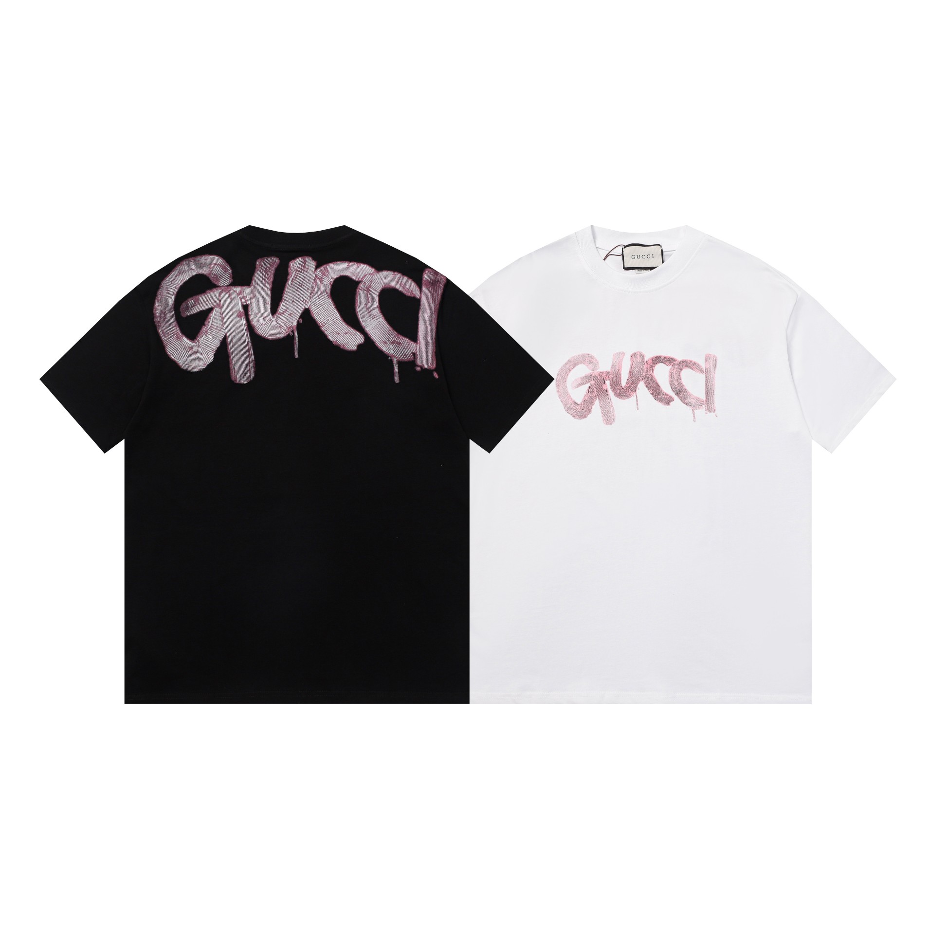 Gucci T-shirt met Graffiti Logo - Zwart & Wit, Unisex, Maat S-5XL