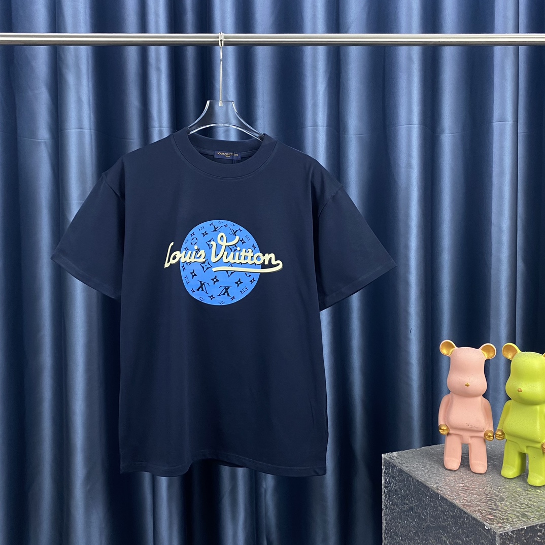 T-shirt Louis Vuitton Unisexe Bleu Marine avec Logo Signature