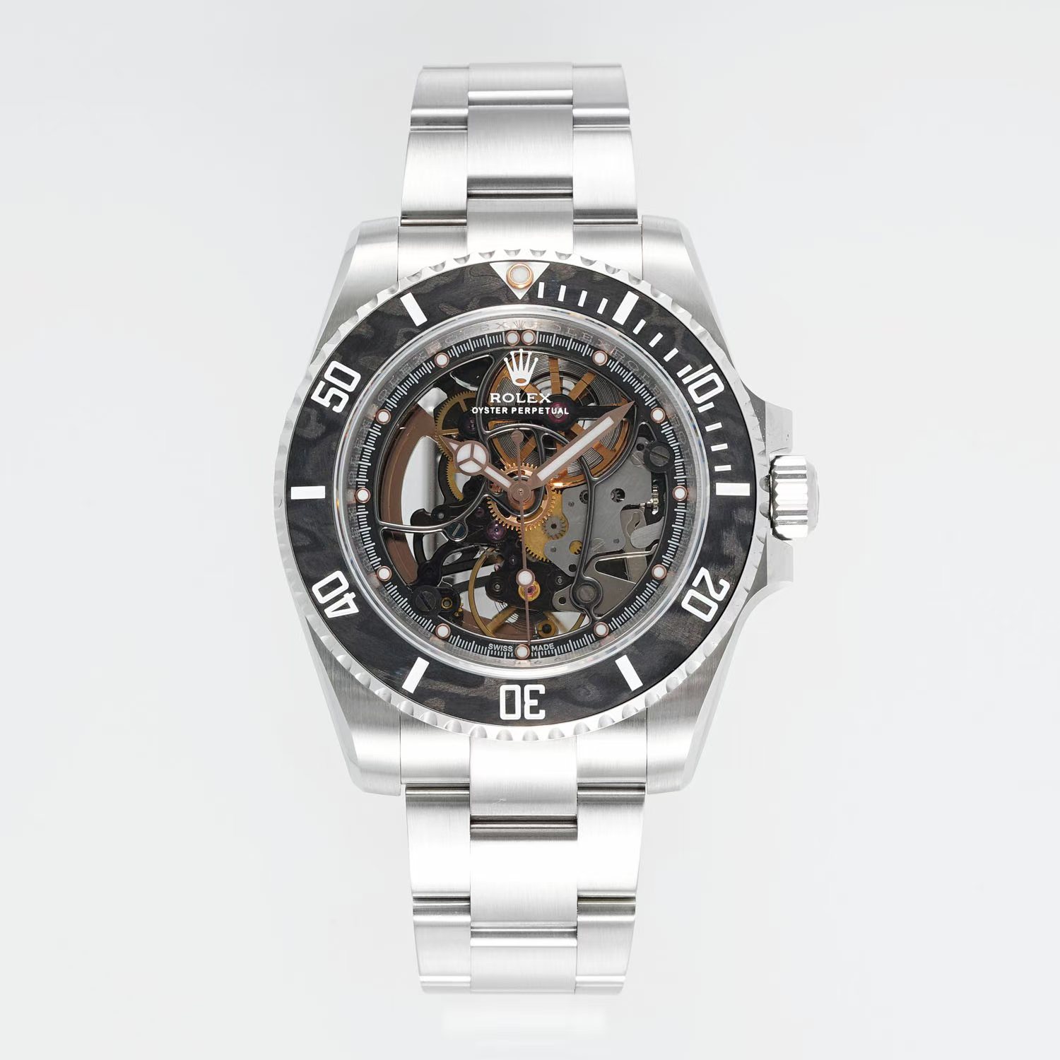 NO:617694,The upgraded version has arrived!  The magic weapon in the modified Rolex!  The fully skeletonized Submariner, the RM027 in Rolex, is based on the Rolex 116610. It is the first time to use a 'carbon fiber ring'. The fully disassembled dial and movement board only retain the running part of the movement. The operating principle of the entire movement can be seen. The specially customized enhanced autopilot is the most difficult Rolex to modify so far. The production is very small. A true rare Submariner.,,rolex19860909升级版到货！魔改劳力士中的天降神兵！全镂空潜航者,劳力士中的RM027,根据劳力 士116610为原型 是首次采用“碳纤维圈口” 全拆卸表盘以及机芯板只保留机芯的运行部分,可视整个机芯的运作原理,特别订制的增重型自动舵,目前为止改装难度最高的劳力士,产量极少.真正的稀缺型潜航者.,,rolex,Watch