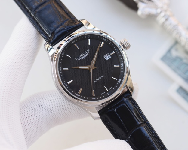 Longines Men's Automatic Watch with Black Leather Strap, Silver Case, 40mm 1 Longines Men's Automatic Watch with Black Leather Strap, Silver Case, 40mm