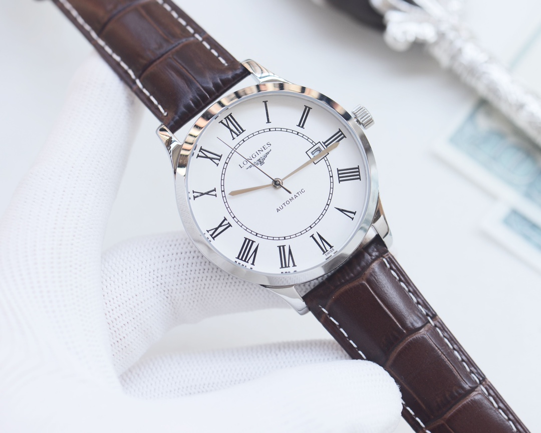 Longines La Grande Classique de Longines Automatic two-tone steel and yellow gold case, white dial, black leather strap 38mm Men's Automatic