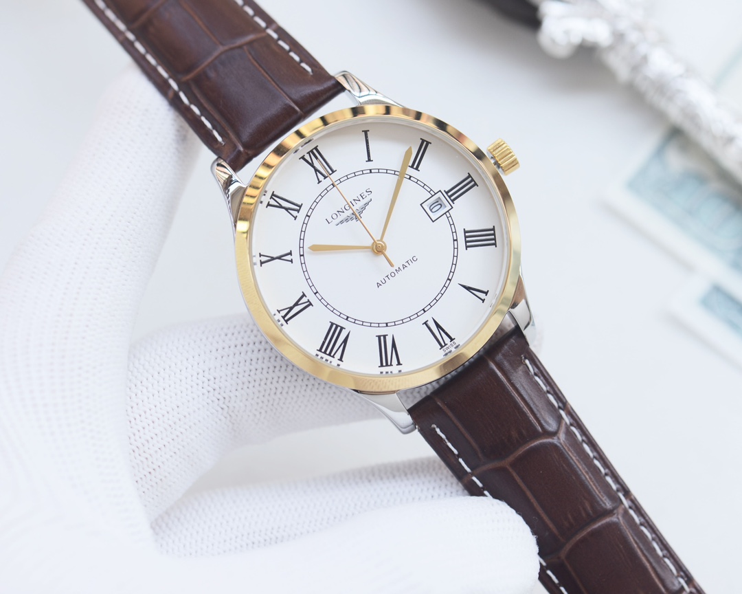 Longines La Grande Classique de Longines Automatic two-tone steel and yellow gold case, white dial, black leather strap 38mm Men's Automatic