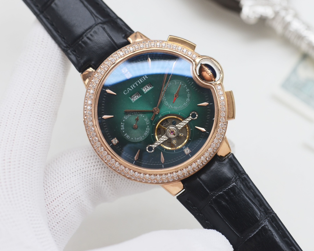 Cartier Rotonde de Cartier Perpetual Calendar Flying Tourbillon rose gold case and bracelet, diamond bezel, gray dial 42mm Men's Automatic