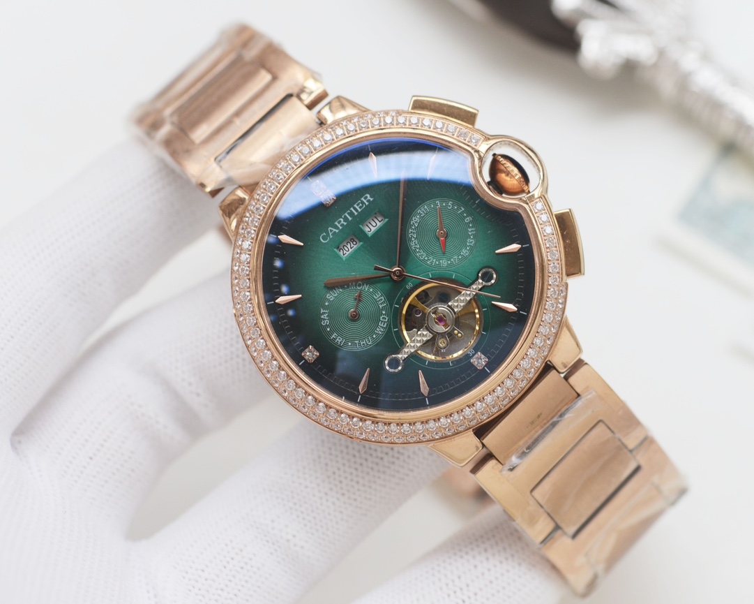 Cartier Rotonde de Cartier Perpetual Calendar Flying Tourbillon rose gold case and bracelet, diamond bezel, gray dial 42mm Men's Automatic