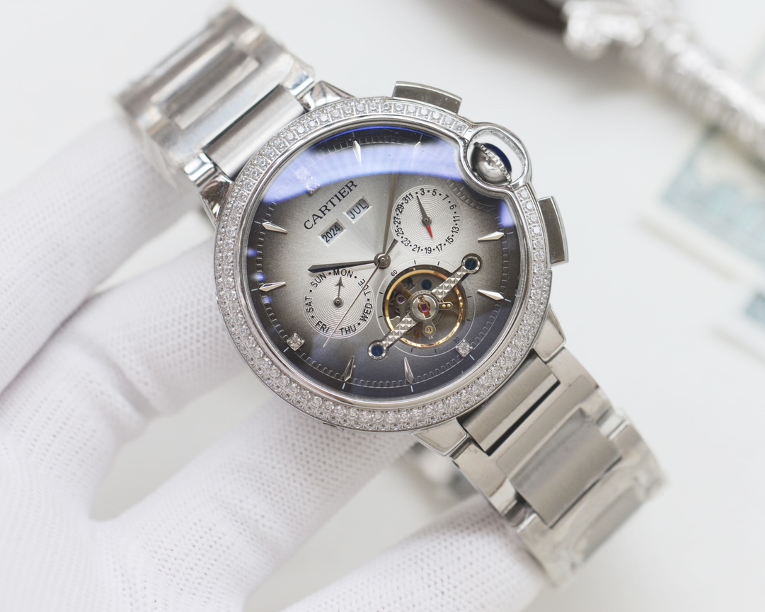 Cartier Rotonde de Cartier Perpetual Calendar Flying Tourbillon rose gold case and bracelet, diamond bezel, gray dial 42mm Men's Automatic