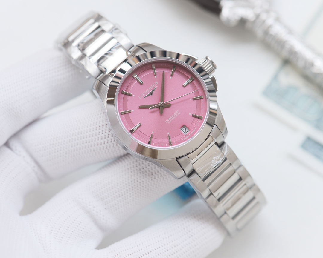 Longines Conquest stainless steel case and bracelet, blue dial 34mm Women's Quartz