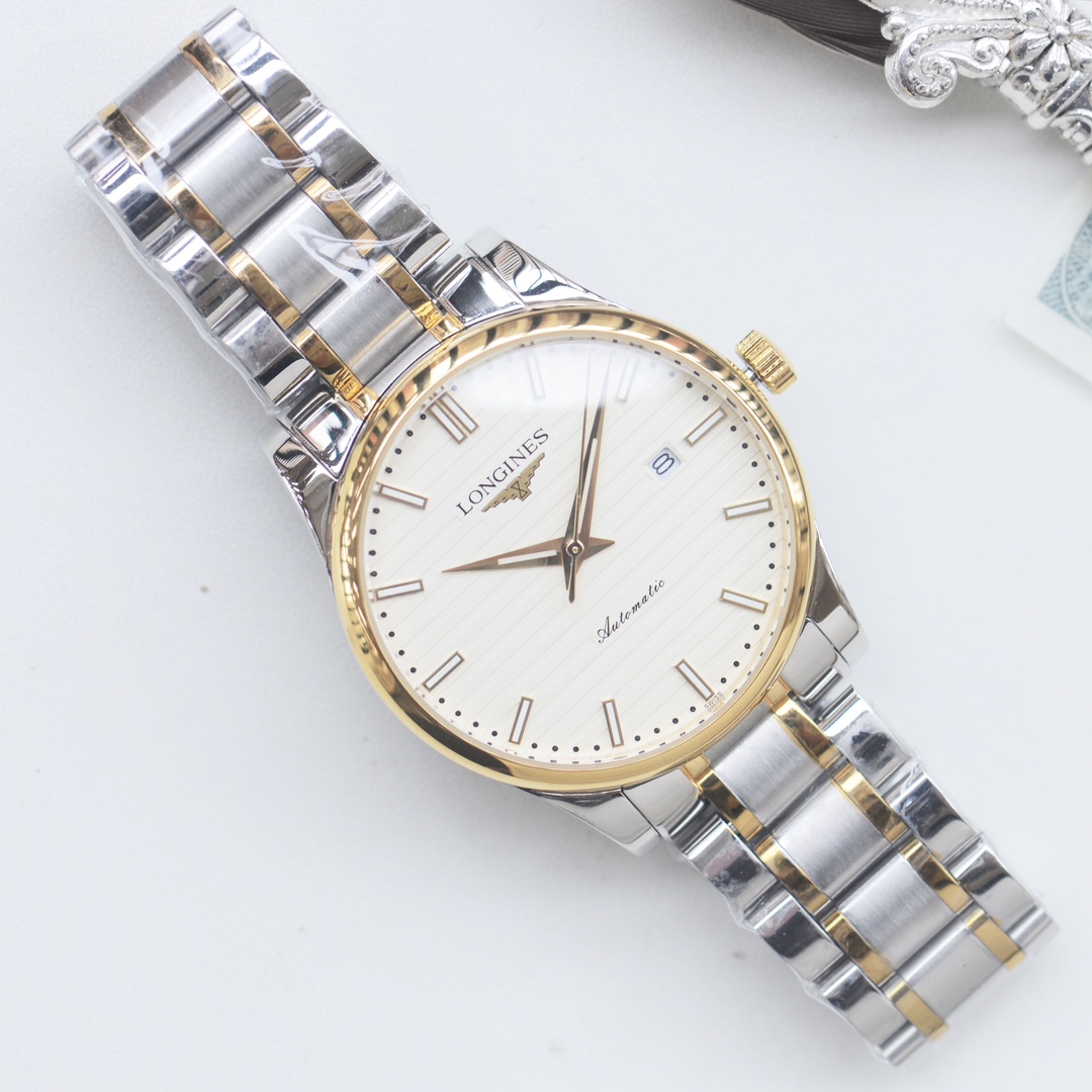 Longines Record Automatic silver case and bracelet, white dial 40mm Men's Automatic