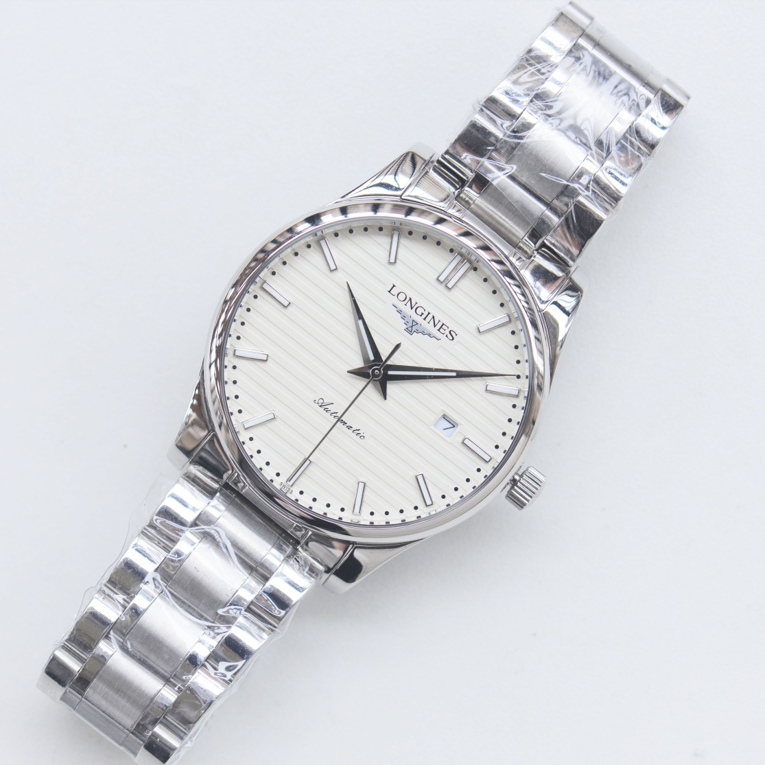 Longines Record Automatic silver case and bracelet, white dial 40mm Men's Automatic