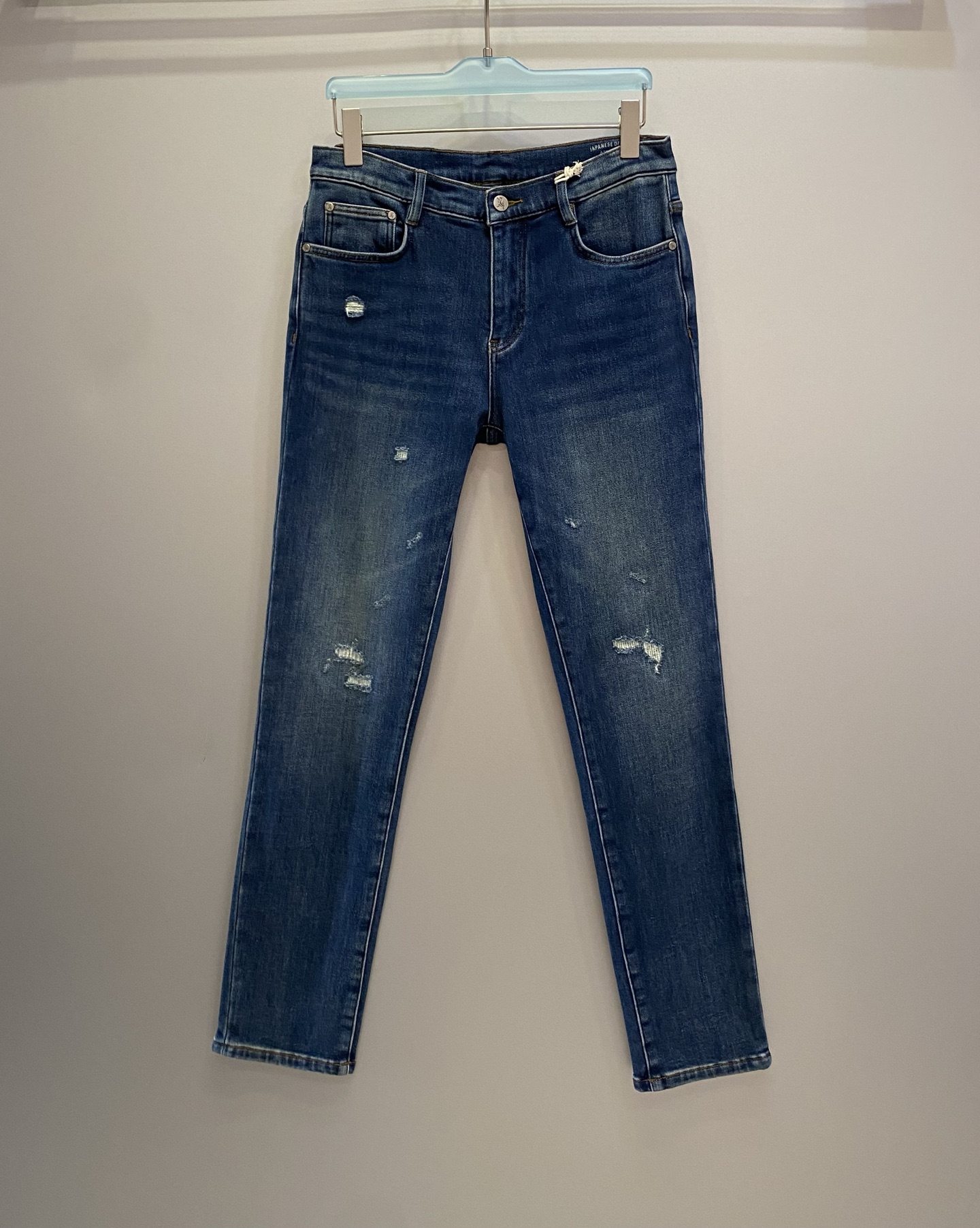 加绒款始祖*男裤 加薄绒 带弹力 磨破装饰 深蓝色洗水 收身版型 码数：30.31.32.33.34.3