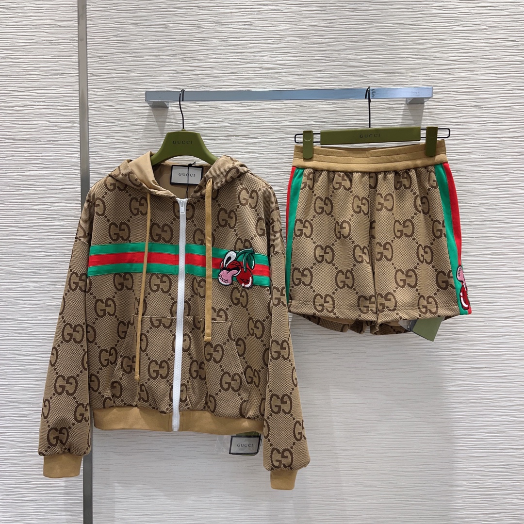 Gucci Odzież Kardigany Płaszcze & kurtki Bluzy z kapturem Szorty Zielony Czerwony Hafty Vintage Góra z kapturem