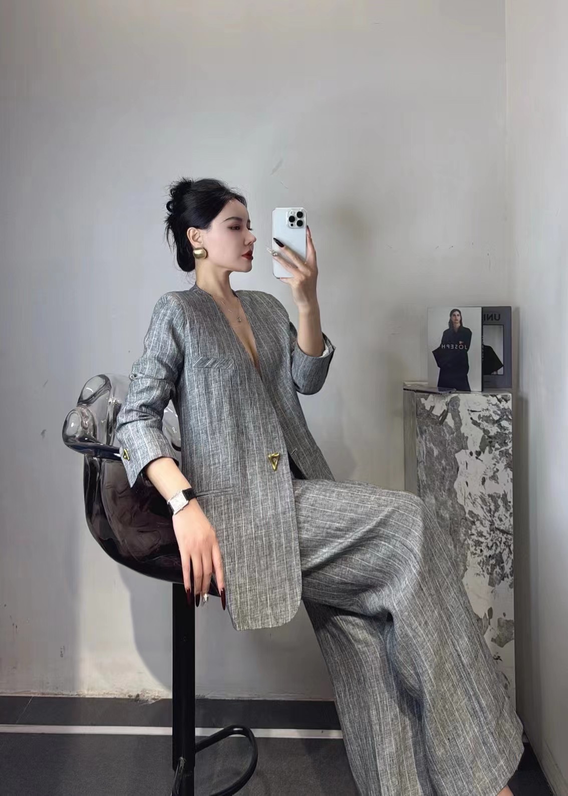Luxury Women’s Suit Set with Old Money Flow Pattern, Large-Legged Pants – High-End Quality - 图片 1
