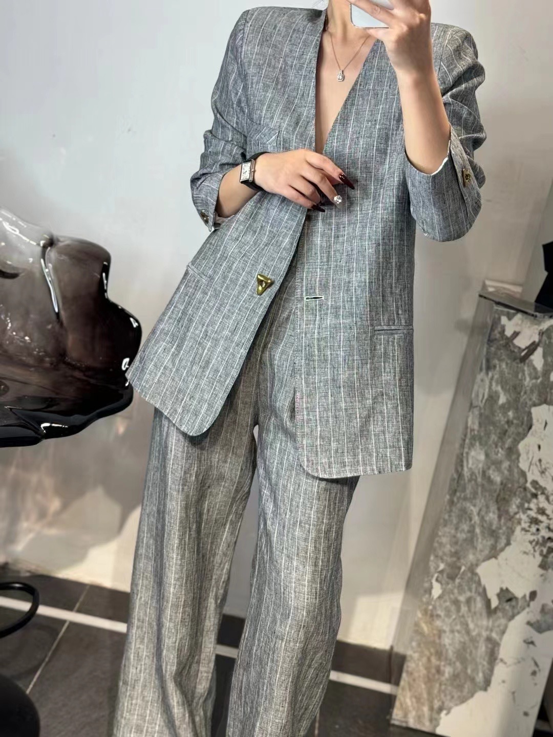 Luxury Women’s Suit Set with Old Money Flow Pattern, Large-Legged Pants – High-End Quality - 图片 6