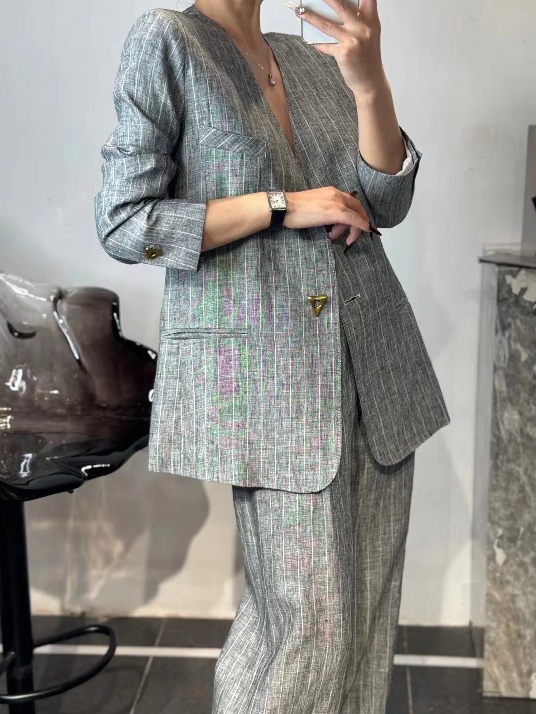 Luxury Women’s Suit Set with Old Money Flow Pattern, Large-Legged Pants – High-End Quality - 图片 8