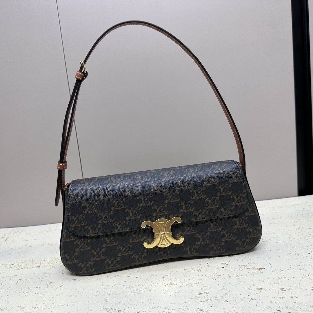 NEW1LOLA法棍手袋简洁而优美延续Triomphe肩背包的修长法棍包廓形亮点是包底设计成浪漫的弧形线