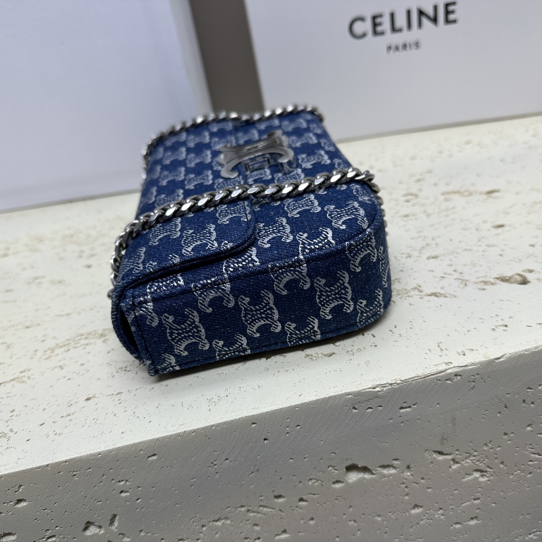 链条️腋下包牛仔布手搓纹小牛皮链条肩背包8X4X2英寸20.5X10.5X4厘米TRIOMPHECANV