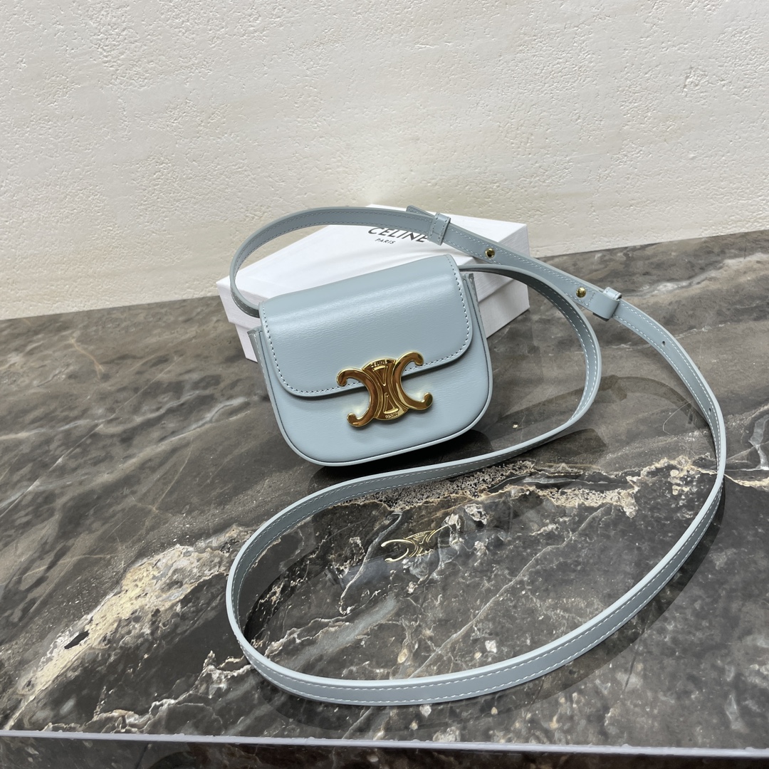 CELINE Triomphe Mini Handbag in Blue Leather