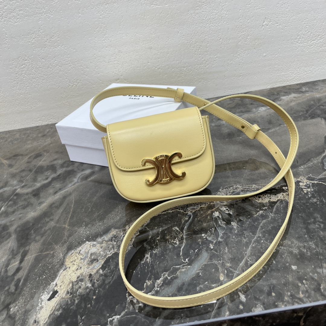 Celine Triomphe Mini Handbag in Hand-Woven Calfskin Leather - Pale Yellow