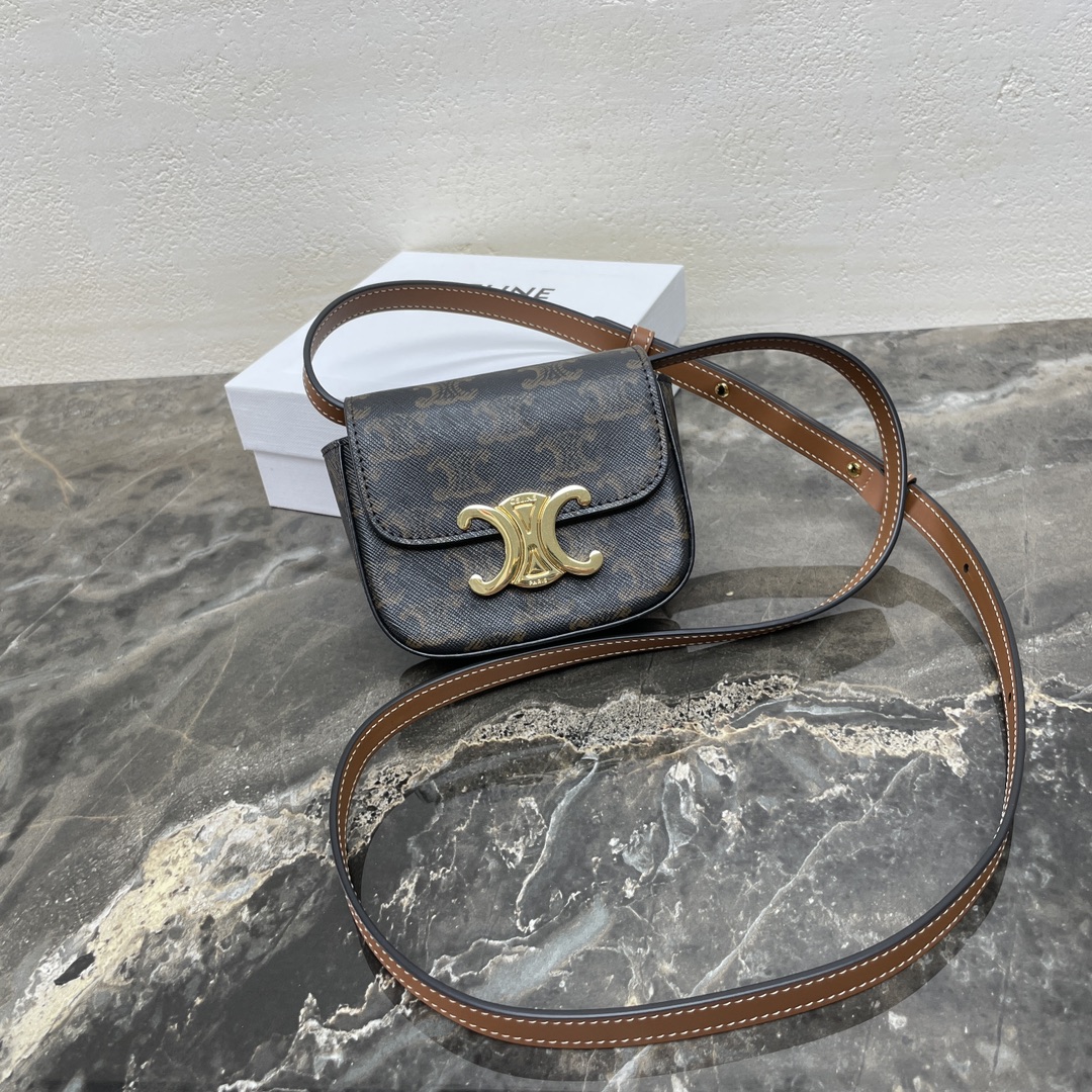 Celine Triomphe Mini Handbag In Hand-Rubbed Bull Leather - Stylish & Compact