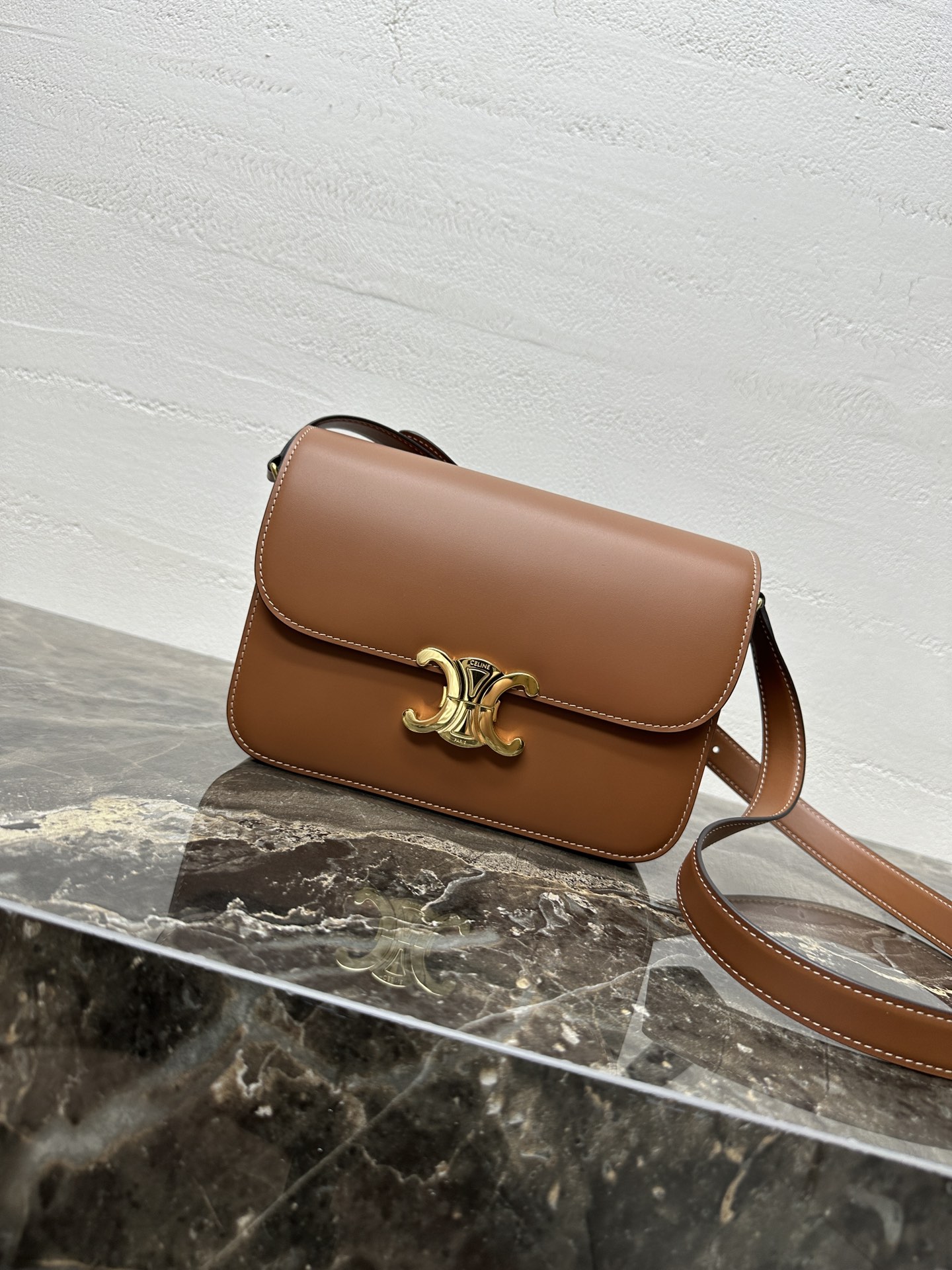 Celine Tan Logo Flap Shoulder Bag