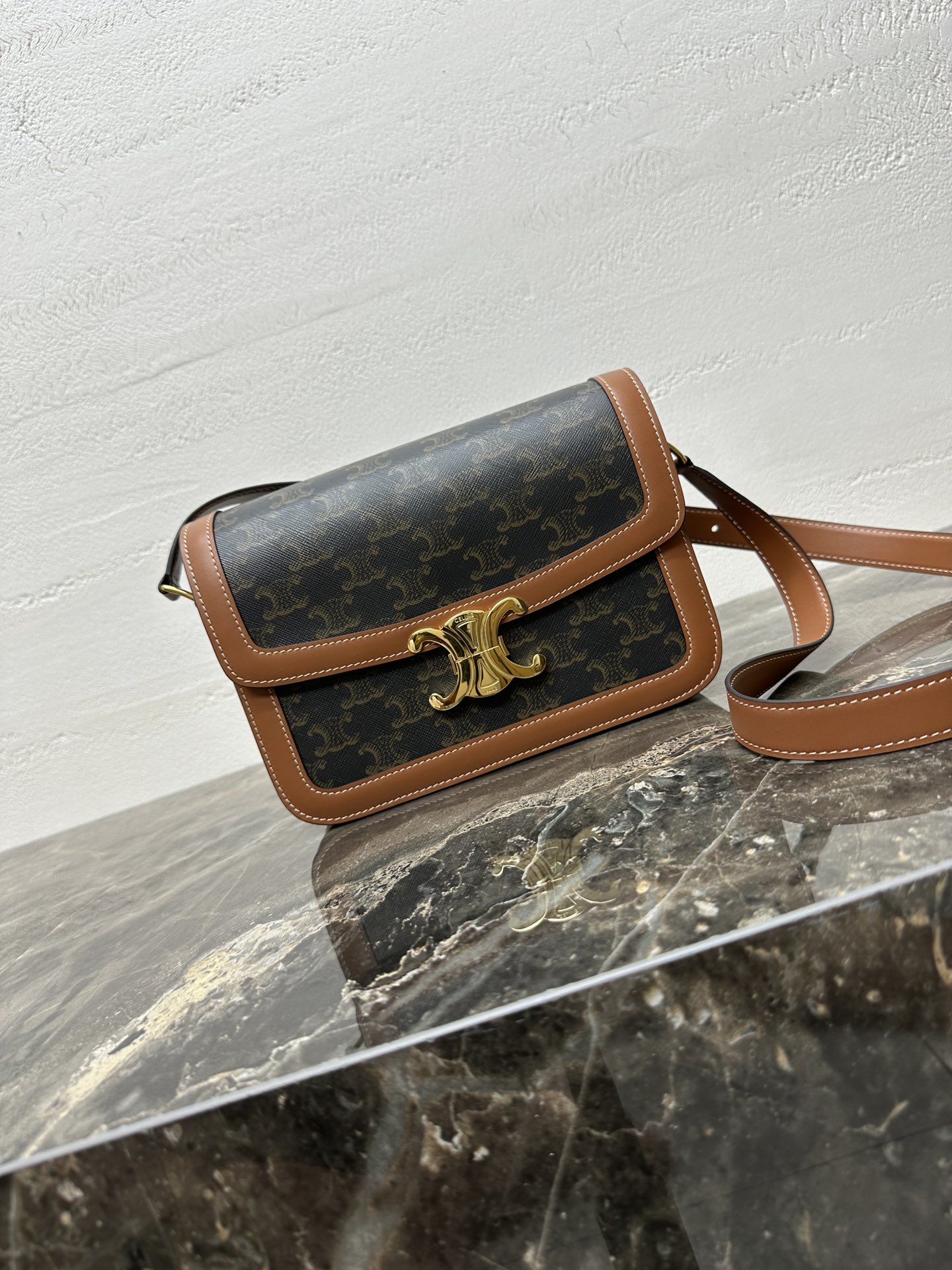 Celine Brown Monogram Flap Shoulder Bag