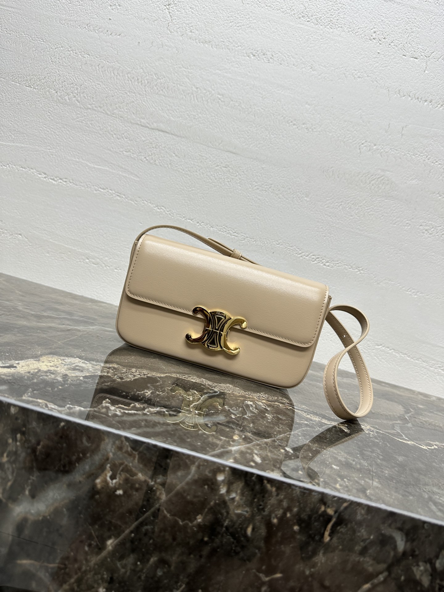 Celine Beige Logo Flap Shoulder Bag
