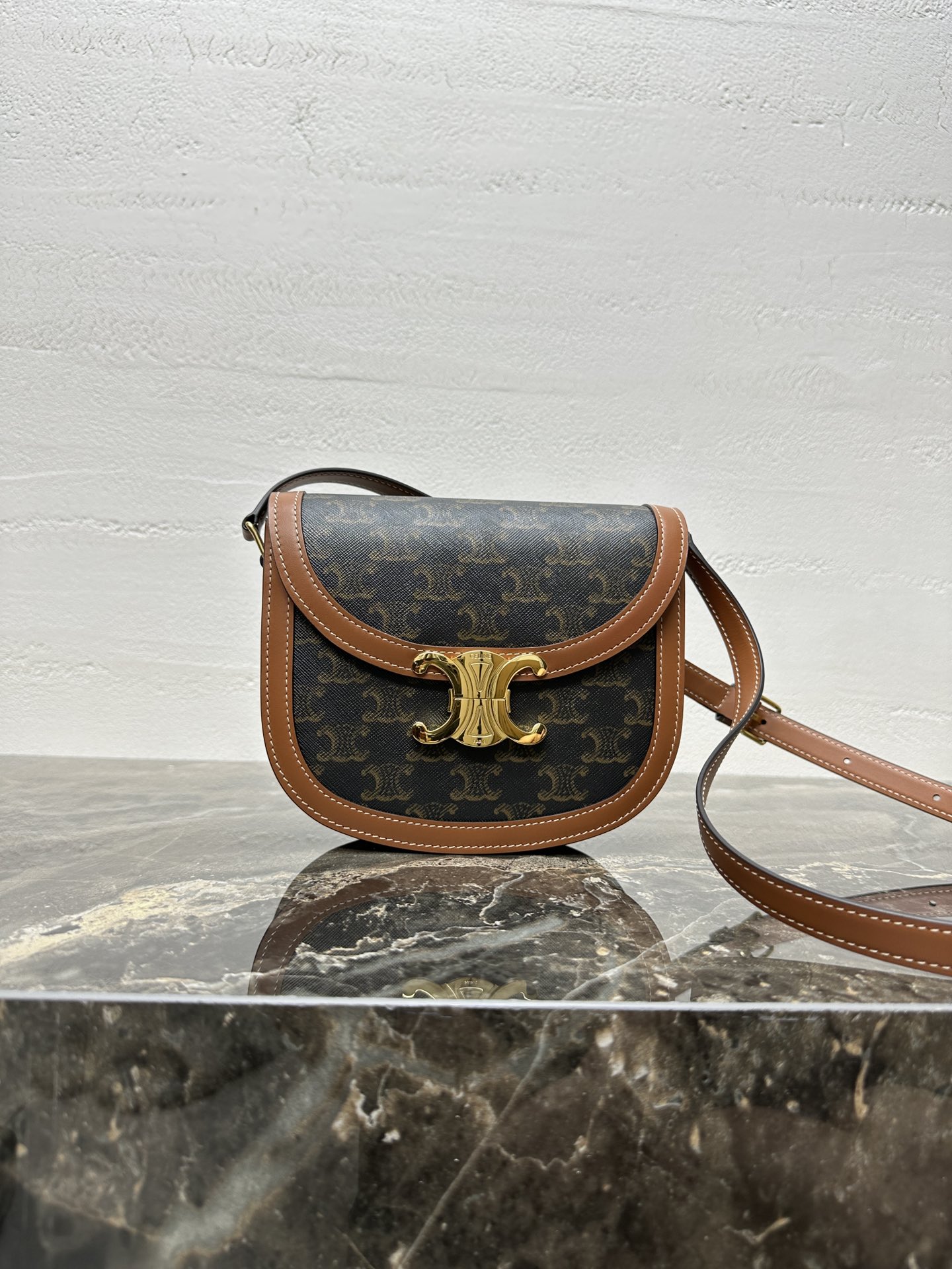Celine Brown Monogram Rounded Shoulder Bag