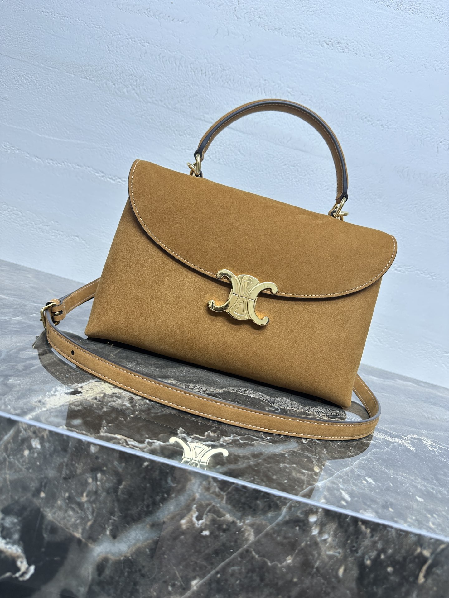 Celine Nino Medium Top Handle Bag in Suede Calfskin with Triomphe Lock