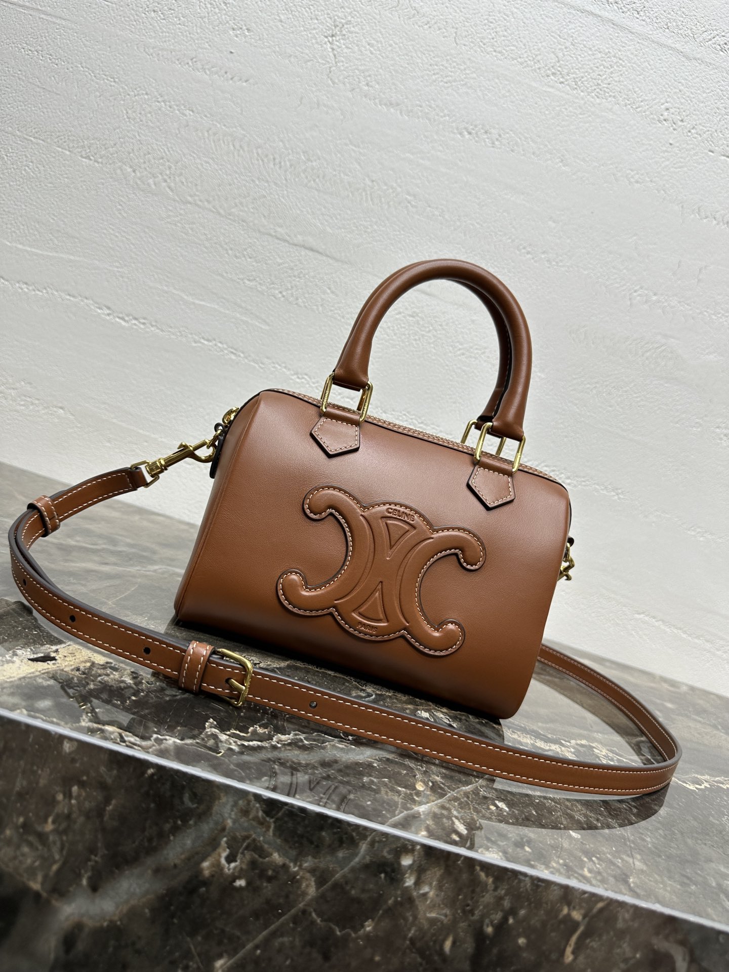 Celine Small Boston Bag in Smooth Calfskin Leather with Triomphe Motif
