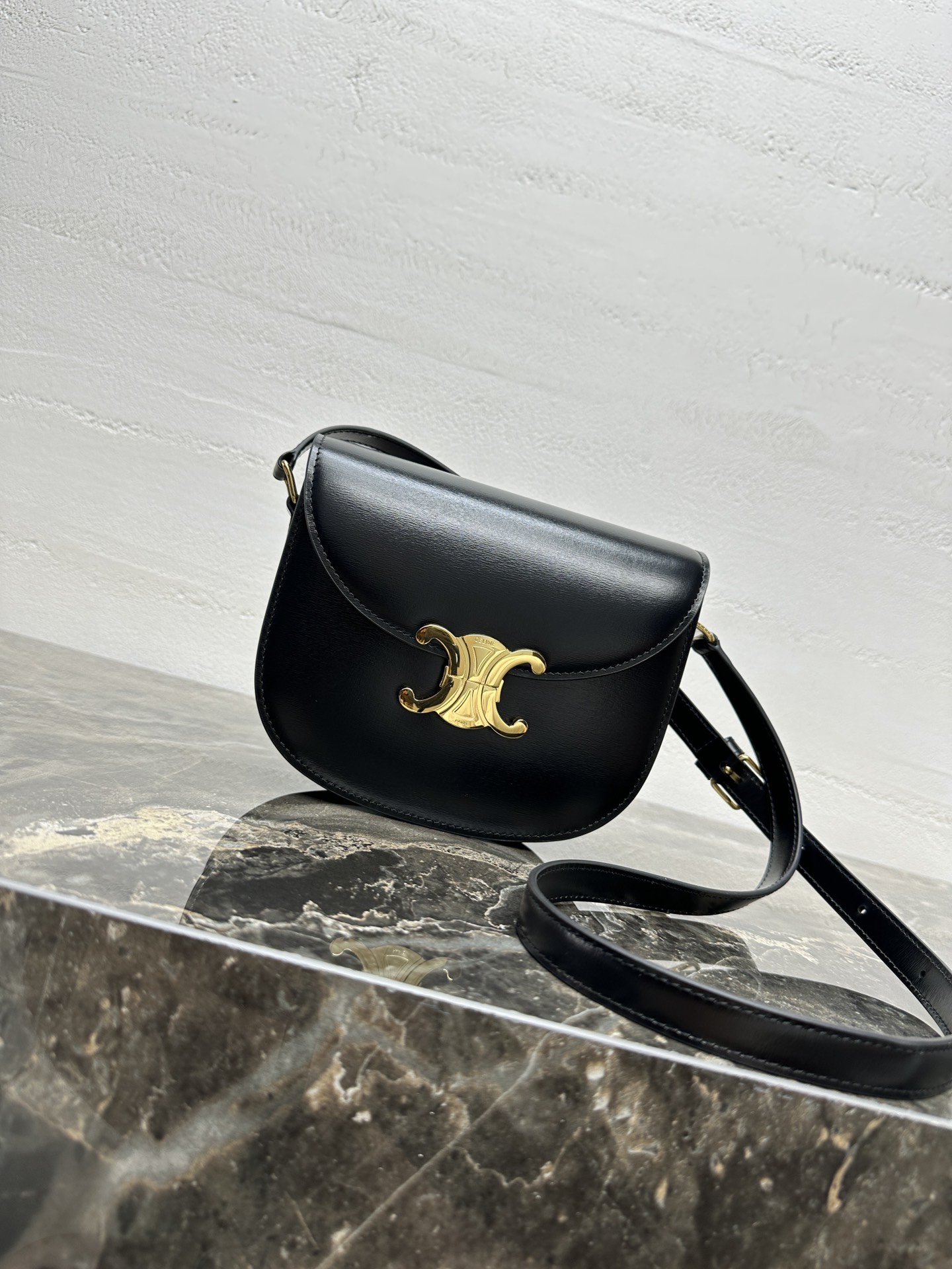 Celine Black Rounded Flap Shoulder Bag